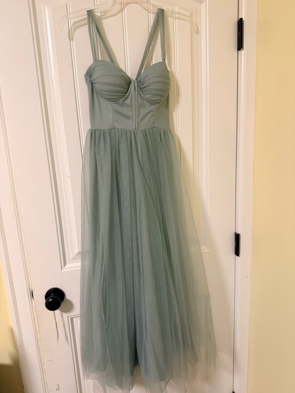 Sage Green Tulle Midi Dress with Sweetheart Bodice